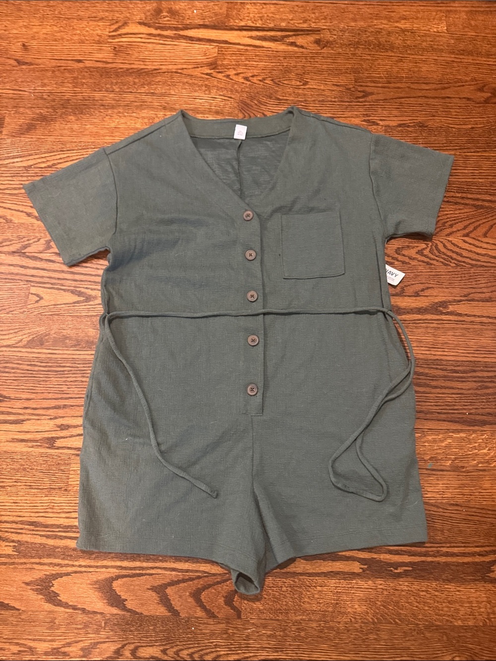 Old Navy Olive Green Button Up Romper with Tie Waist in Size Medium